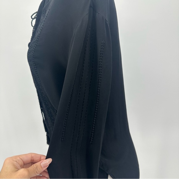 THEORY ALRIK E DOUBLE GEORGETTE SILK BLOUSE TOP - Black - Size P/XS - Picture 9 of 13